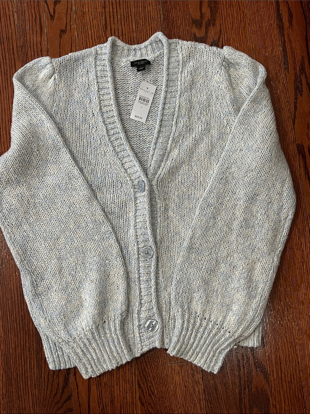 Ann Taylor Light Gray Marled V-Neck Button Cardigan